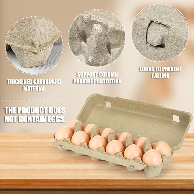 Lechay 20 Pcs Egg Cartons Cheap Bulk, 2x6 Eggs 12 count Pulp Paper Egg Tray Egg Tray Container for Supermarkets, Kitchen, Vegetable Markets