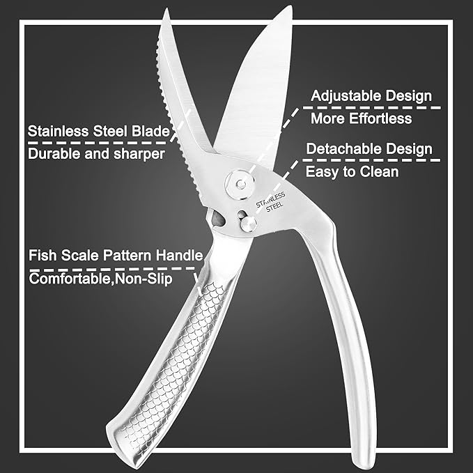 Heavy Duty Poultry Shears for Food, 3CR14 All-steel Forged Multi-function Detachable Kitchen Shears for Spatchcock Turkey,Chicken,Salad,Dishwasher Safe Anti-Slip Kitchen Gadgets