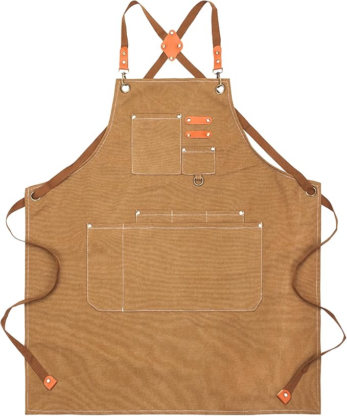 GREBSTK Work Apron Cross Back Adjustable Canvas Tool Apron for Woodworking, Gardening, Cooking