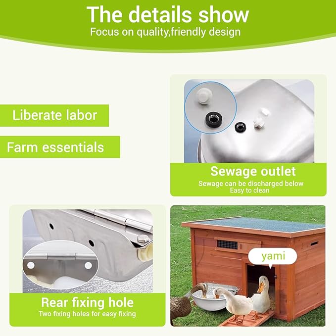 Chicken Water Feeder,304 Stainless Steel Metal Poultry Water with 2 Float Valves and Drainage Hole,Water Dispenser for Chickens,Ducks,Poultry