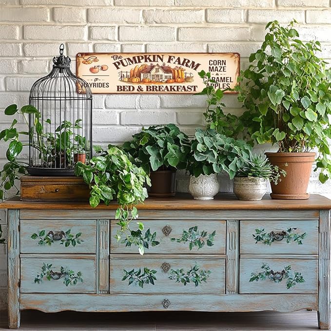 Rustic Pumpkin Farm Bed & Breakfast Metal Sign - Autumn Wall Decorative Sign - Pumpkin, Maple Leaf Design, 16x4 Inch, Vintage Sign for Kitchen, Baking Room, Farmhouse Decor, Thanksgiving Day Decor