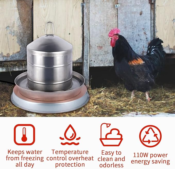 2Pack Chicken Water Heater for Winter，Heated Poultry Waterer Base,with Thermostat and 9.8ft Power Cord, Dia.11in