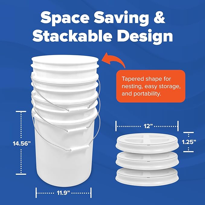 ePackageSupply Premium 5 Gallon Food Grade Plastic Pail with Gamma Seal Lid | Made in USA | BPA-Free | Heavy-Duty 90 Mil | Airtight Stackable Container, 12 Count