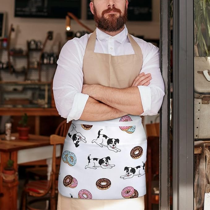 Server Apron with 3 Pockets Waist Waiter Waitress Half Apron Short Aprons