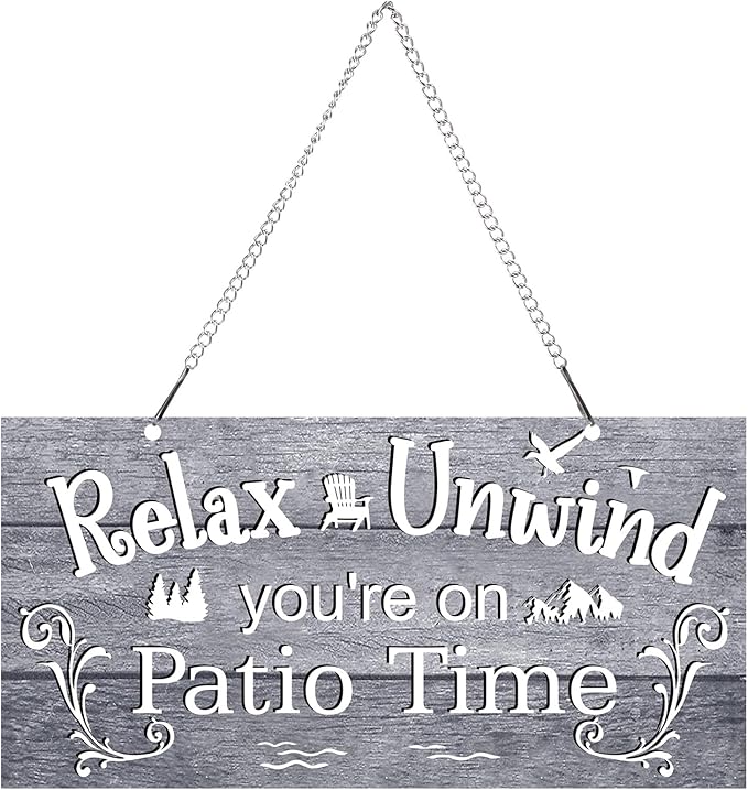 Hotop Patio Decor Patio Sign Decorations Outdoor Metal Porch Wall Decor Rustic Farmhouse Wall Art for Backyard Porch Balcony Gazebo Accessories(10 x 5",Gray)