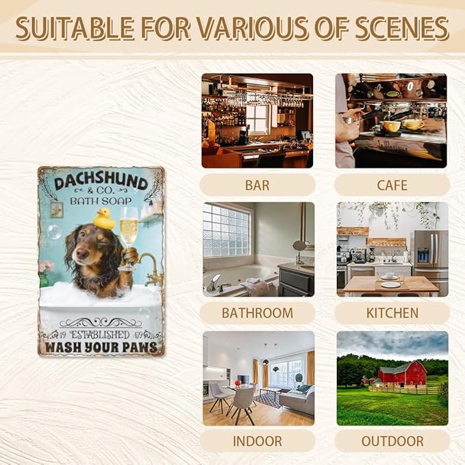 WADORN Funny Dachshund Metal Signs, 8x12 Inch Dachshund Company Bath Soap Always Wash Your Weiner Retro Tin Sign Vintage Wall Decor Art Plaque for Bathroom Toilet Restroom Shower Room Washroom