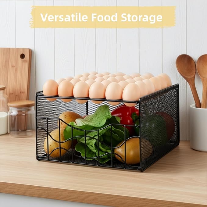 Egg Basket for Gathering, 2 Tier Large Fresh Egg Collecting Holder with Slide Tray, Holds 36 + 100 Eggs, Metal Wire Farm Eggs Storage Rack for Countertop, Chicken Duck Easter EGG, Fruit