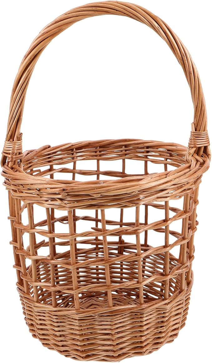 Rustic Wicker Basket: Egg Gathering Basket With Handle - Bread Storage Woven Bin - Rustic Farmhouse Design With Handles For Easy Carrying