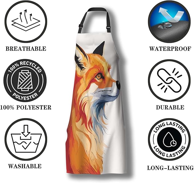 Chef Apron for Women Watercolor Fox Art Fun Aprons for Men for Kitchen Cooking Restaurant BBQ Painting Crafting 27” (W) x 31” (H), Waterproof Aprons