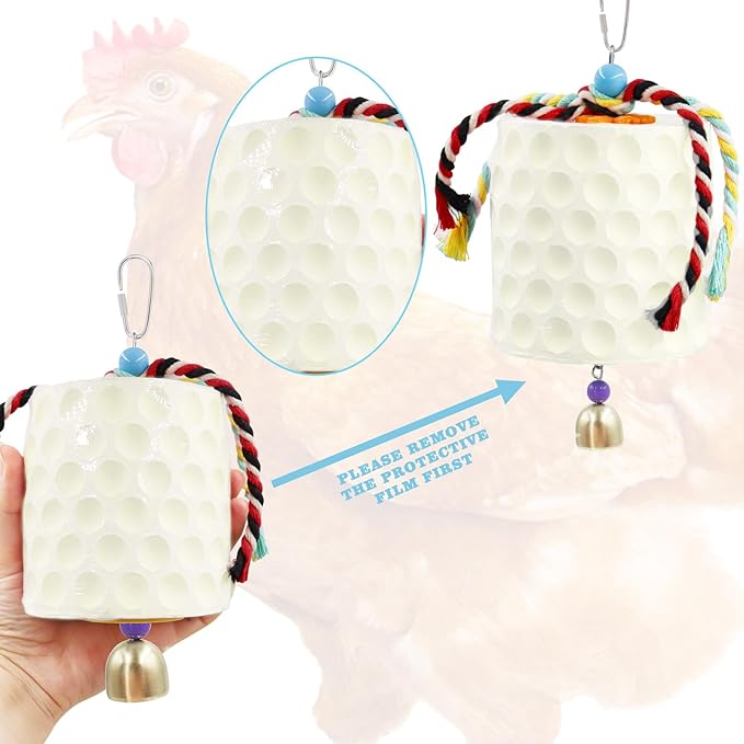 Extra Large Chicken Chewing Toy, Chicken Beak Grinding Stone with Bells, Cage Toys for Poultry (White)