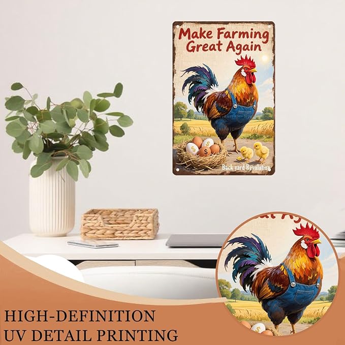 Retro Make Farming Great Again Chicken Coop Tin Sign Backyard Poultry Decor for Coop Entrances Garden Sheds and Farmers Market Stands 8X12Inch