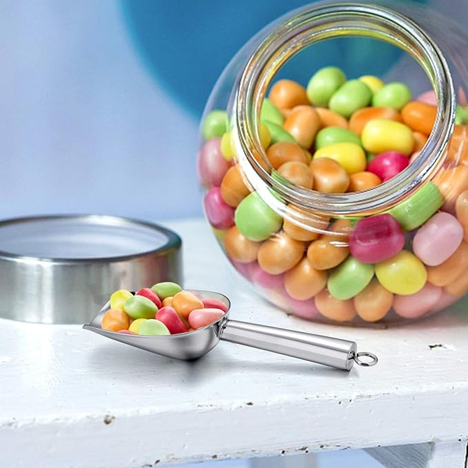 Mini Ice Scoop Set of 6, E-far 3 Ounce Stainless Steel Kitchen Scoops, Ideal for Candy/Ice Cube/Flour/Sugar/Coffee Bean/Protein Powder, Food Grade & Anti Rust, Easy Clean & Dishwasher Safe