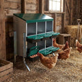Chicken Nesting Boxes for Chickens, 6 Compartments Metal Roll Away Nest Box with Legs for Chicken Coop, Eggs Laying Boxes with Removable Lid, 2 Layer for Chicken Coops, Duck Coops and Hens, Green