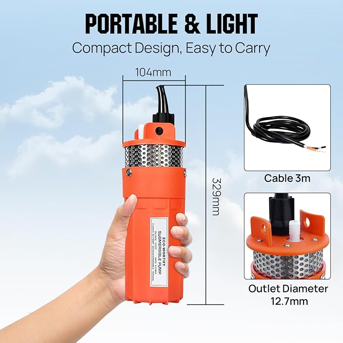 ECO-WORTHY Solar Submersible Pump Kit, 100W Solar Panle Kit and 12V DC Deep Well Pump-100ft/30m
