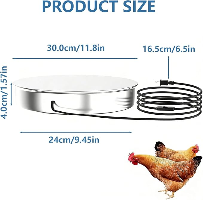 Chicken Water Heater, 35 Watt Metal Heated Base for Chicken Waterer 11.8 inch Poultry Drinker Heater, AC110V Voltage with Thermostat, Winter Poultry coop Water Heater Heating