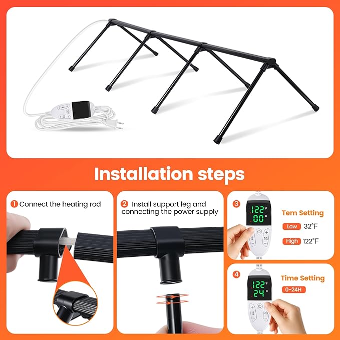 Heated Chicken Perch for Winter Thermo Heated Roosting Bar for Chickens Adjustable Temperature Heated Perch for Chicken Prevents Frozen Toes, Overheat Protection Chick Warm Coop Accessories