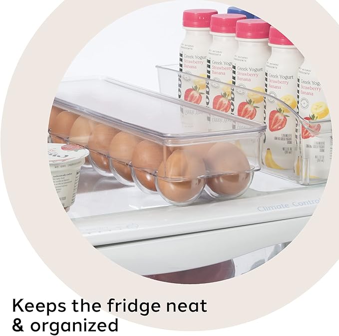 OGGI Stackable Covered Egg Holder - Kitchen Organization, Fridge Organizer, Food Storage, Clear Stackable Storage Bins, 14 Egg Tray