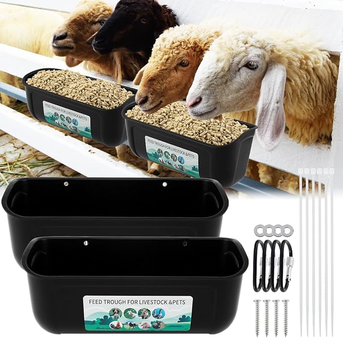 2Pcs Chicken Feeder Hanging Chicken Feeders Goat Feeder Hanging Feed BPA Free Chicken Feeder Poultry Feeder Poultry Feeding Container Water Bucket for Chicken Duck Goat (Black)