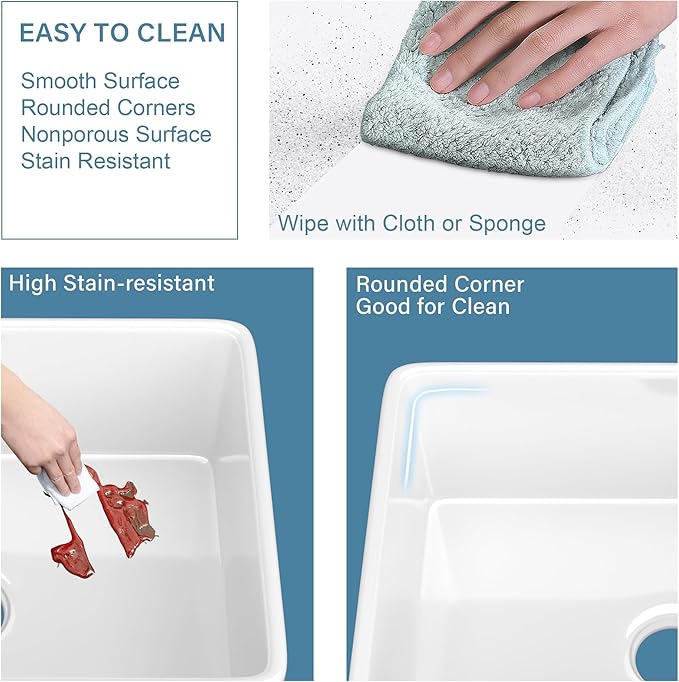 Small Farmhouse Sink 24 x 18 Inch, Firecaly Apron Front Farm Sink, Heavy Duty Single Bowl, with Accessories 2 Types, Undermount, Pure White, for Kitchen, Laundry, Small Space