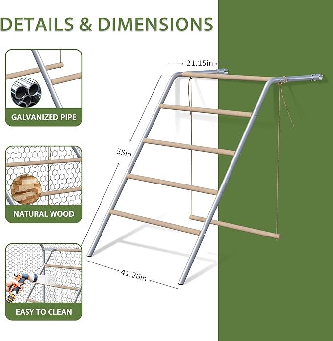 Chicken Perch for Coop with Swing & Roosting Bars, Ladder - Perfect for Backyard Poultry - Easy Installation & Cleaning (55'' L x 41'' W)