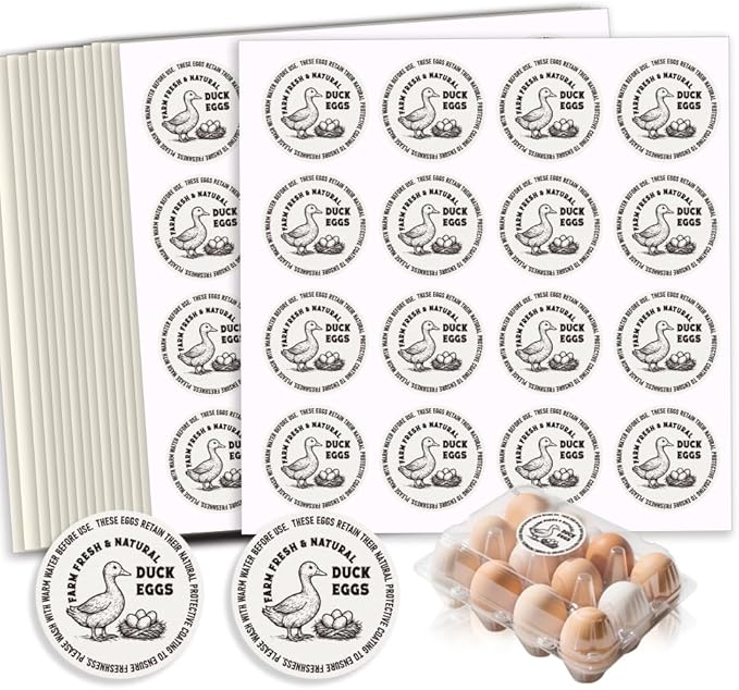 320 Pcs Duck Egg Laid on Stickers, 2 Inch Retro Round Farm Fresh Eggs Sticker Round Eggs Stickers PET Adhesive Egg Packaging Sticker for Box Container Carton Farm Supplies
