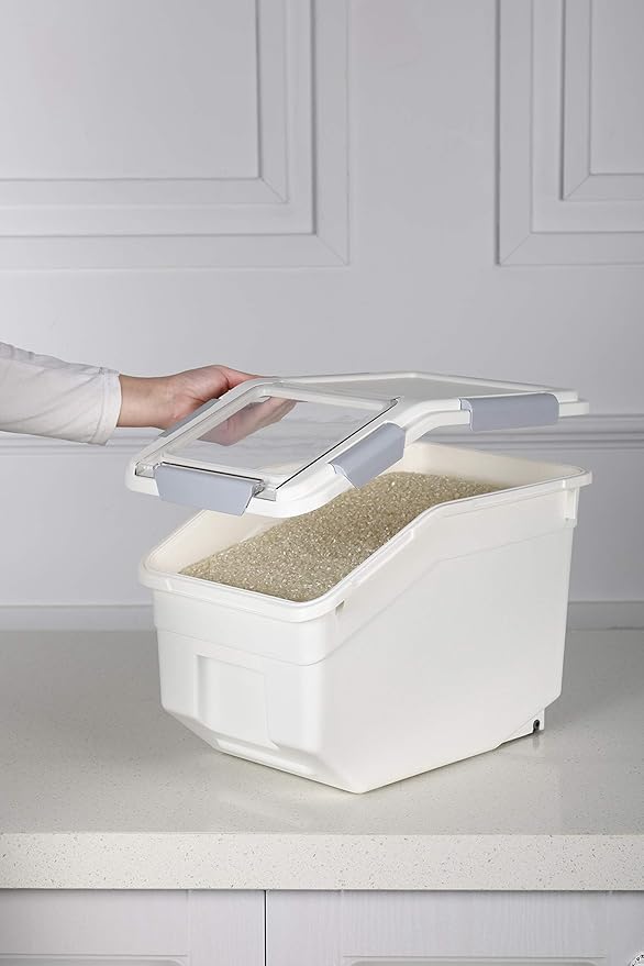 EonTone [2-Pack] 22 lbs Grain Storage Container, 10L Airtight Food Bin with Wheels for Flour,Rice, Pet Food