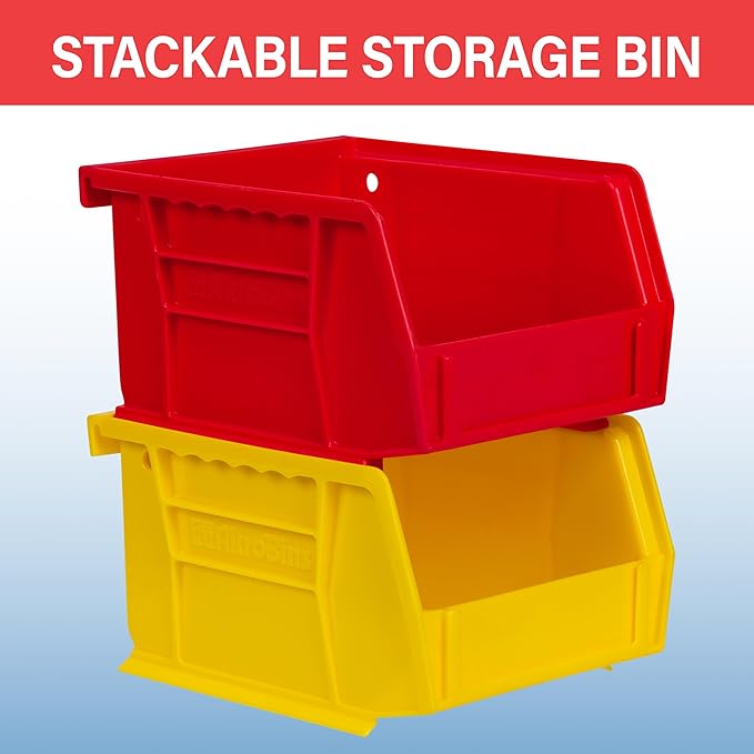 Akro-Mils 30210 AkroBins Plastic Storage Bins, Space-Saving Stackable Bins for Garage, Pantry, Craft Organization, 5" x 4" x 3", Yellow, 6-Pack