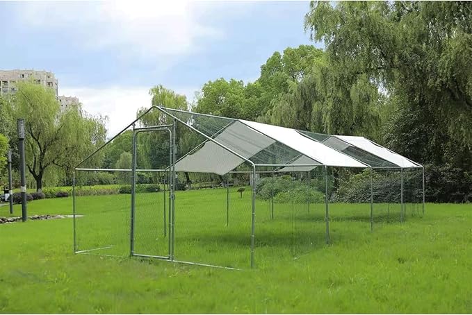 Large Metal Chicken Coop with Run for 20-40 Chickens,Walk-in Outdoor Chicken Run for Yard with Waterproof Cover,Wire Mesh Poultry Cage as Hen House,Duck Coop,Rabbit Hutch (9.84'×19.68'×6.5')
