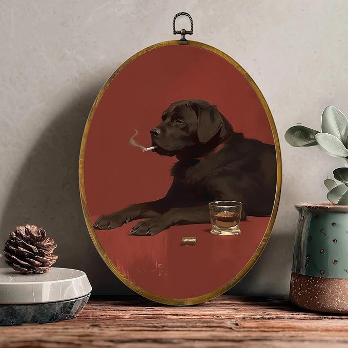 zewepri Smoking Dog Wall Art – Retro Funny Animal Print, 8.6×11.4″ High-Density Canvas with Pre-Installed Hook, Ideal for Bedroom, Living Room, Study, Unique Gift for Art Lovers