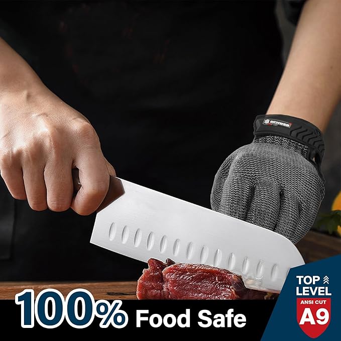 Schwer Ultimate Cut Resistant Gloves Beyond ANSI A9, Reinforced Stainless Steel Glove, Food Grade Mesh Metal Gloves for Butcher Meat Cutting, Oyster Shucking, Mandoline, PR1708 (XL, 1 PCS)