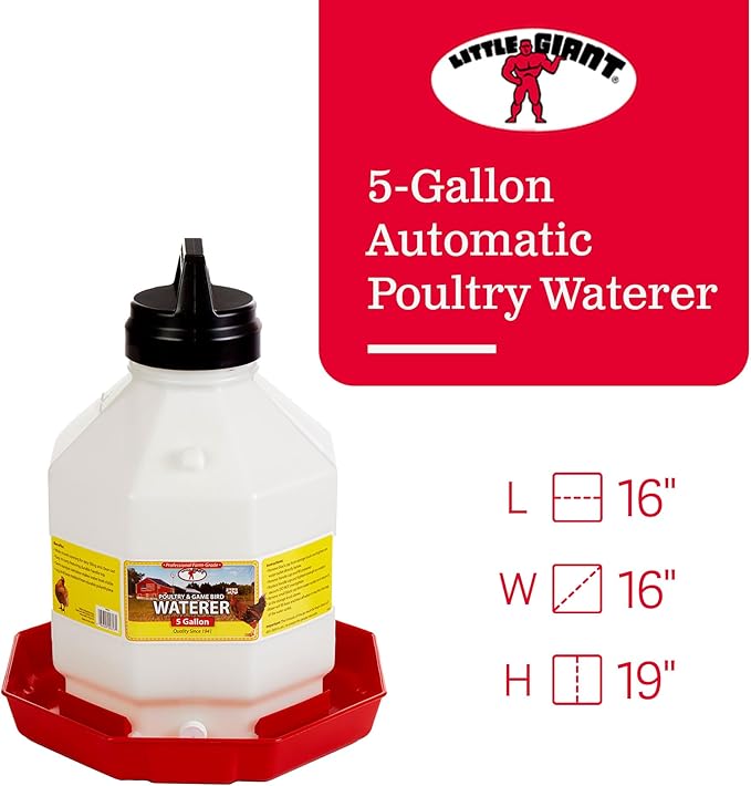 Little Giant PPF5 5 Gallon Automatic Poultry Waterer for Chickens, Red (2 Pack)