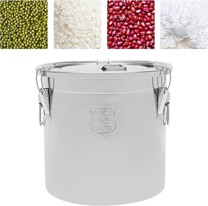 Stainless Steel Storage Bucket, 33L Rice Cereal Grain Canisters Coffee Storage Container Metal Food Storage Containers Sugar Milk Storage Bucket with Lid Handle for Hotels Restaurants Kitchens (33L)