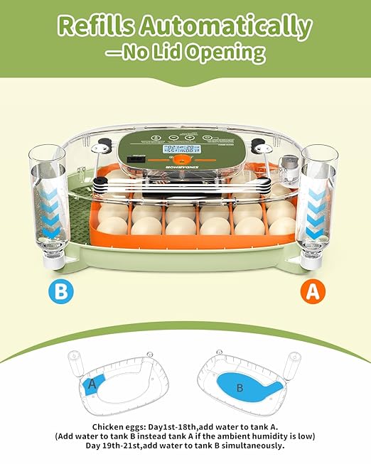 Egg Incubator for 24 Chicken Eggs with Automatic Turner, Digital Temperature Control & Humidity Display, Candler, Poultry Hatcher for Chicken, Duck, Quail, Birds (Green)