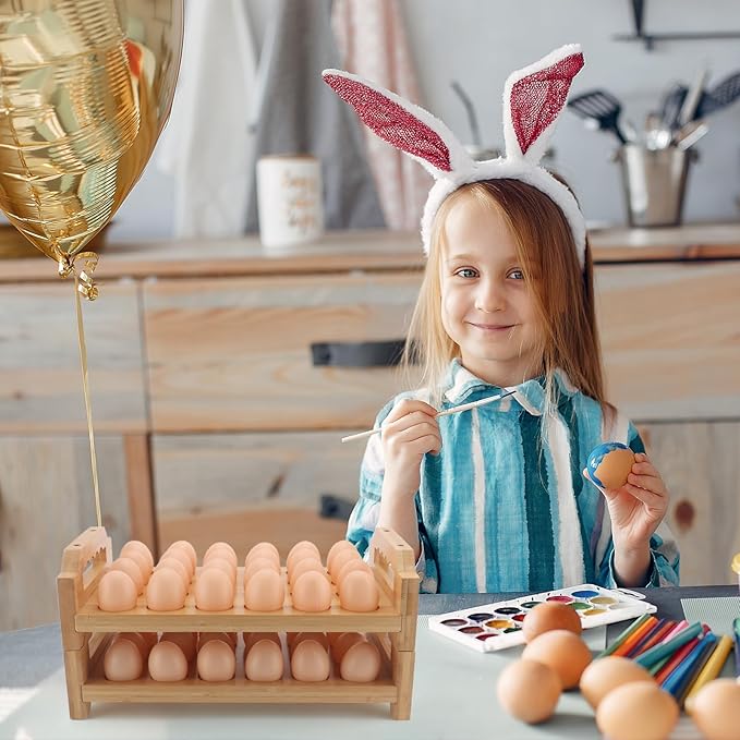 Egg Holder, 2 Tier Egg Holder Countertop, Bamboo Egg Organizer and Storage for Gathering 48 Fresh Eggs, Egg Stackable Stand Rack, Egg Basket for Kitchen Farmhouse