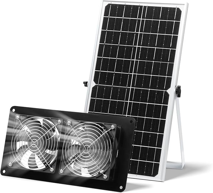 SUNYIMA Solar Powered Fan,15W Waterproof Solar Dual Exhaust fan with 9.84Ft On/Off Cable for Small Chicken Coops, Sheds, Pet Houses, Outdoor Greenhouse Air Circulation