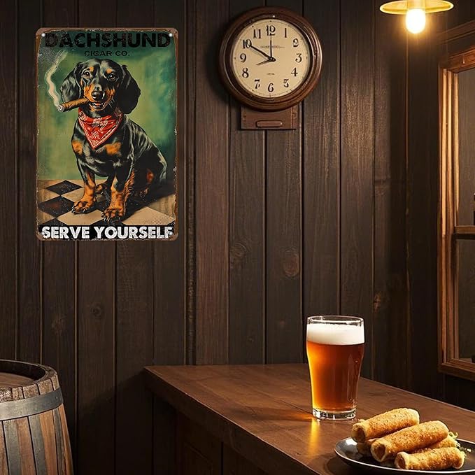 Dachshund Dog Vintage Tin Metal Iron Sign Serve Yourself Poster Wall Art Decoration For Home Coffee Garden Living Room Bathroom 12x8 Inch