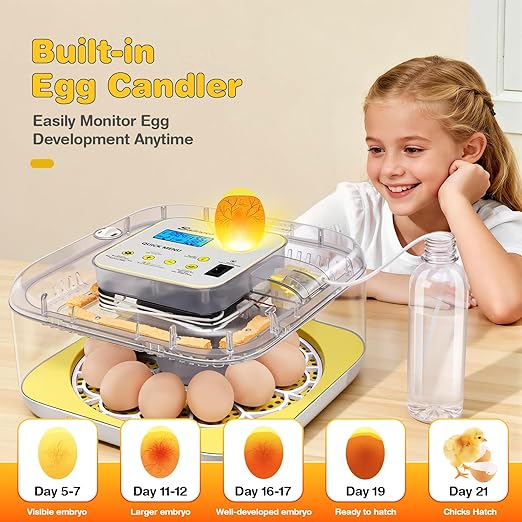 Sailnovo 12 Egg Incubators for Hatching Egg with Auto Egg Turning and Auto Humidification,Incubator for Chicken Eggs,Temperature Control, Egg Candler,Ideal for Farm,School and Lab