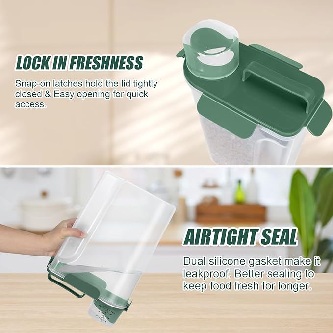 5 Lbs Dog Cat Food Storage Container with Collapsible Dog Bowls for Travel, Portable Pet Food Storage Container, Easy-Pouring Bird Seed Dispenser, Airtight Rice Cereal Oatmeal Flour Holder -Dark Green