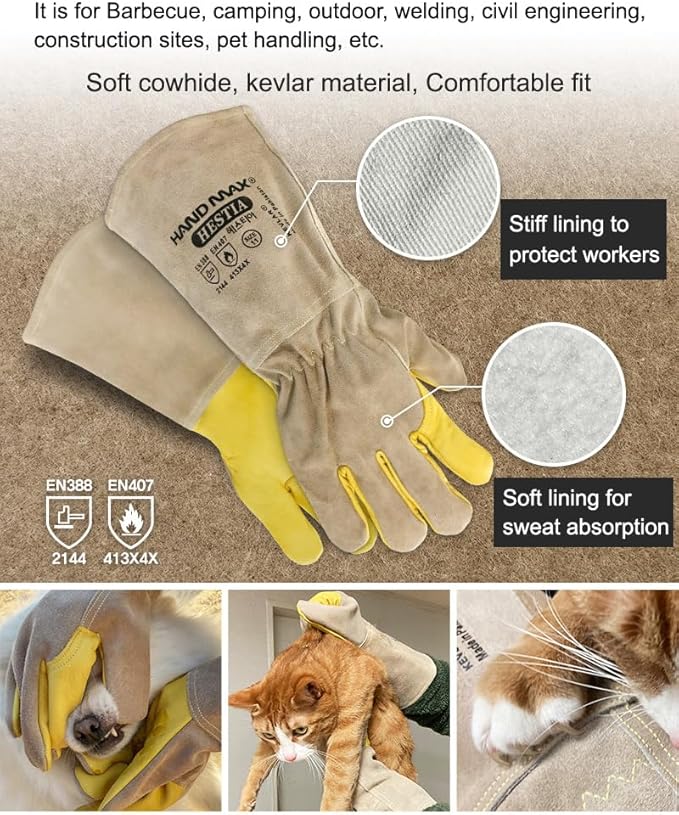 LENITH Animal Handling Gloves Bite Proof, Multi-purpose Pet Glove for Grabbing Reptile, Grooming, Trips to Vet Cat Dog Bird Falcon Livestock Snake Large