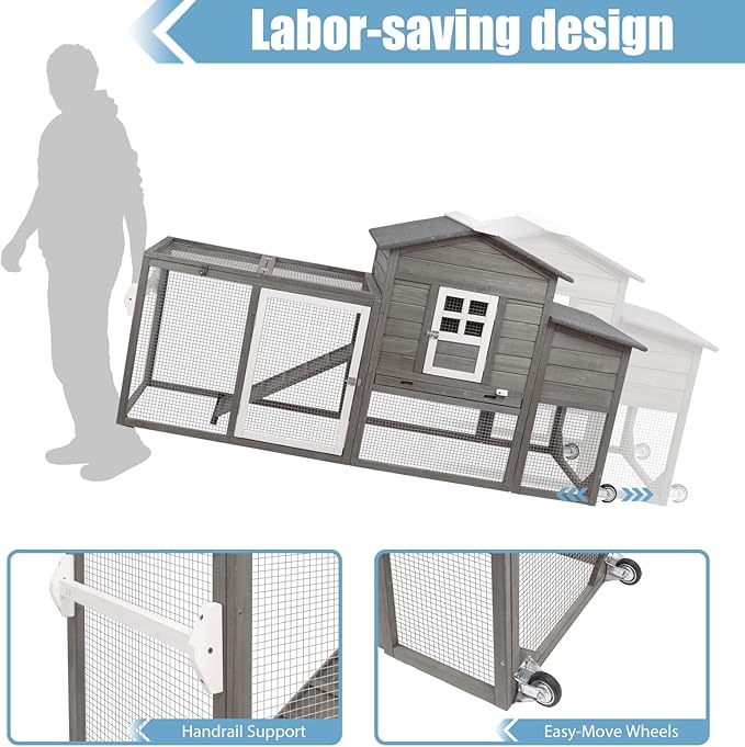 PetsCosset 79" Wooden Chicken Coop Rabbit Cage with Nesting Box, Waterproof Roof, Removable Tray, Combinable