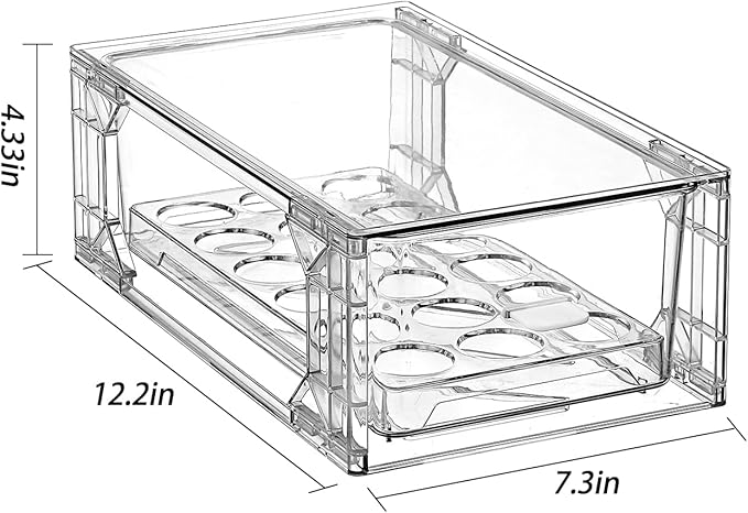BPA-Free Egg Storage Drawer - Stackable Refrigerator Egg Holder, 2 Pack, 36 Egg Tray.