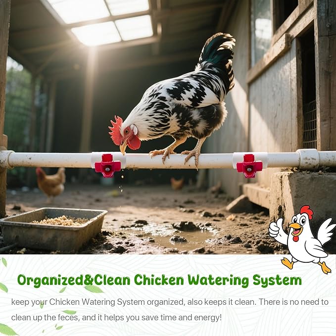 10 Pack Horizontal Side Mount Chicken Waterer Nipples, DIY Automatic Poultry Nipples, Non-Leak Chicken Waterer Drinker Kits with 1/2" PVC Tee Fittings, Organized&Clean Chicken Watering System