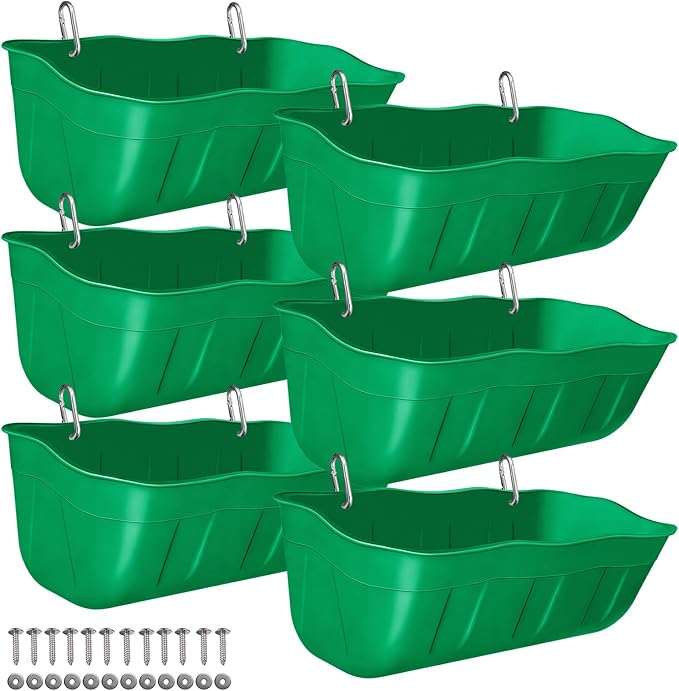 Chicken Feeder Waterer,Hanging Goat Feeders,Feed Trough 3.5 Quart 6 Pack,Hanging Fence Feed Trough for Poultry Livestock,Green