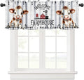 Farmhouse Animal Valance Curtains Watercolor Cute Cow Wooden Board Black White Buffalo Check Art Print Rod Pocket Curtain Valance for Kitchen Bedroom Living Room Decor 1 Panel W54xL18 Inch