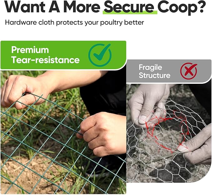 Quictent 3.3 x 50 FT Hardware Cloth for Chicken Coop, 1 inch 20 Gauge Dark Green Vinyl Coated Chicken Wire Mesh, Predator Proof Chicken Fence, Garden Netting