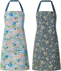 2 Pack Floral Apron for Women with Pockets, Adjustable Cotton Chef Aprons for Kitchen, Cooking, BBQ & Grill