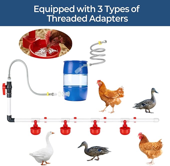37 Pcs Automatic Chicken Waterer System Set, Chicken Watering System Kit with 4 Chicken Water Cups, Float Valve, Water System for Chickens Ducks Quail Poultry