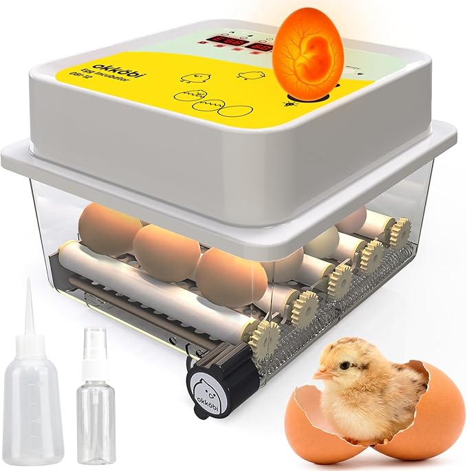OBI-12 Egg Incubators for Hatching Eggs – Incubator for 12 Eggs with Automatic Egg Turner - Brooder for Chicken Eggs, Quail, and Duck Eggs - Yellow