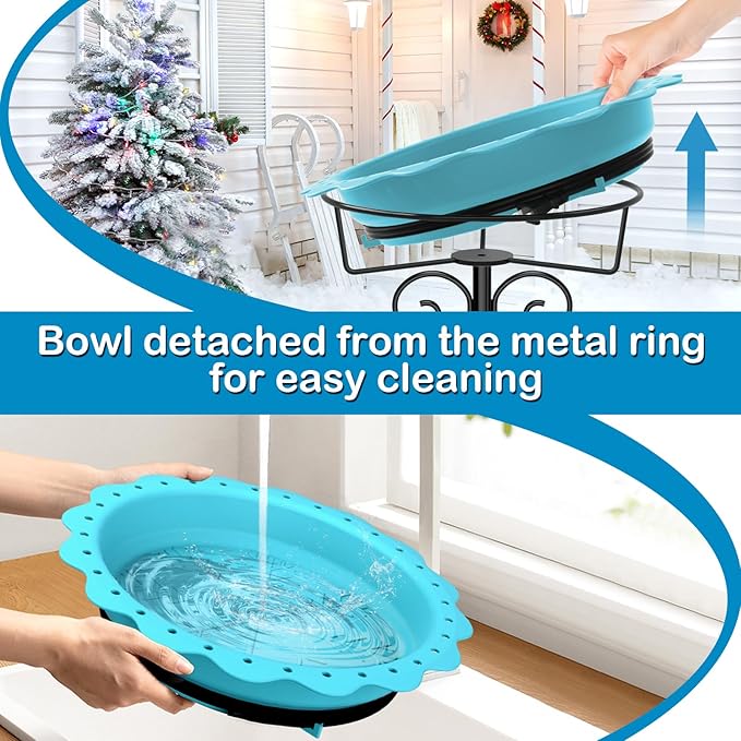Heated Bird Bath for Outside Winter, Powerful 100W Thermostat Control Heated Bird Baths for Outdoors with 5-Prong Metal Stake, Heated Birdbath Water Heater for Garden Yard Patio Lawn (Blue)