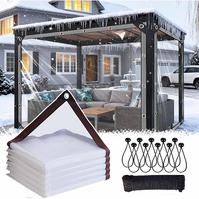 15x23 FT Heavy Duty Clear Waterproof Tarps,Clear Vinyl Tarp with Grommets and Reinforced Edges, Resistant PVC Transparent Waterproof Tarpaulin for Covering Henhouse Porch Canopy Plant Camping